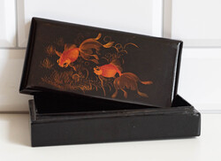Különleges távol-keleti lakkdoboz aranyhalas mintával - szelence, díszdoboz, ékszertartó