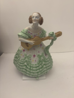 Herendi nagy festett szoknyás zöld Déryné porcelán figura szobor hibátlan