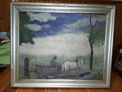 Révész Imre szignóval kétoldalas olajfestmény, 1931-böl, 44x34 cm