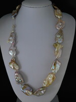 Gyönyörű Gyöngy Nyaklánc Ezüst Állítható Kapoccsal,Különleges,Nagy Keshi Gyöngyök 2db Ezüst Golyóval