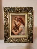 Kerényi Mária - Kislány cicával, 27x38cm