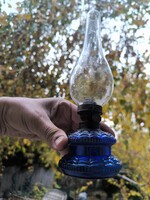 Éjjeli lámpa vihar làmpa antik eredeti àllapotban sötétkék kobalt kék üveg,cillinderrel