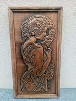 Szecessziós réz domború Mucha stílusú fali kép. Alkudható.
