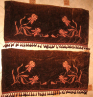 IGAZI RITKASÁG ! ANTIK SZECESSZIÓS KÉZZEL HÍMZETT BÁRSONY DRAPÉRIA PÁRBAN