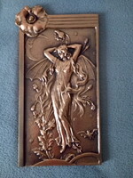 SZÉP   SZECESSZIÓS   BRONZÍROZOTT  FÉM ÖNTVÉNY    FALIDÍSZ     16X30cm