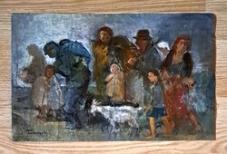 Tornyai János: Bús magyar sors – olajfestmény, expresszív paraszti témával