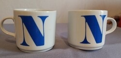 Extra ritka Alföldi porcelán N betűs bögrék