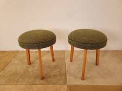 2 pcs retro upholstered round seat mid-century puff small chair 3-legged stool