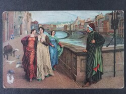 Stengel & Co. 29090 Henry Holiday, Dante és Beatrice Ponte Santa Trinita Firenze  - antik képeslap