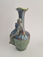 GYÖNYÖRŰ SZÍNŰ ZSOLNAY EOZIN SZECESSZIÓS VÁZA HÖLGY ALAKKAL, ÖTTORNYOS PECSÉTTEL, HIBÁTLAN!