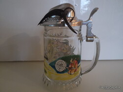 KUPA - VADÁSZKALAP TETŐ - ALKUKÉPES - EZÜSTÖZÖTT  - FESTETT - 18 x 13 cm  - ÓN - 0,5 l