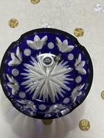 Kristal Sl. Krško kobalt kék csiszolt ólomkristály hamutál – Jugoszlávia, 24% PbO