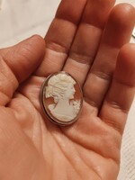 Antik faragott camea medál, bross ezüst keretben