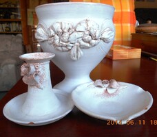 Kerámia asztali dísz szett: váza, gyertyatartó, hamutartó