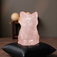 Rózsakvarc cica, kézzel faragott 3 cm -es drágakő macska, faragott ásvány cica gyógyhatással!