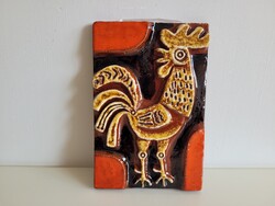 Retro fali dísz Pázmándi Antal kakas iparművészeti mázas terrakotta mid century kakasos falikép