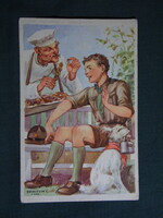 Képeslap,Cserkész,Márton Lajos grafika,Cserkész levelezőlapok kiadás,Budapest,1938-