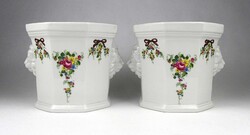 1Y147 Régi oroszlánfejes virágfüzér díszes Lichte porcelán kaspó pár 12.5 cm