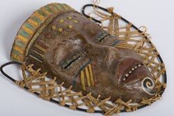 Béla Gál ceramic mask wall sculpture - raffia decoration