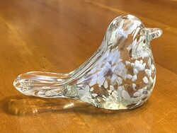 FEHÉR PÖTTYÖS ÜVEG MADÁR SZOBOR 7 CM
