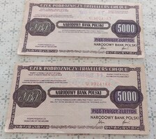 2 db lengyel utazási csekk hátulján MNB bélyegző