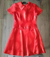 Gyönyörű, tűzpiros nehéz selyemdamaszt retro kislány ruha / gyűjtői darab (Hibátlan!)