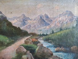 AKCIÓ! Alpesi táj - 80x60 cm olajfestmény "Fáy 1929" jelzéssel - 1920-as évek