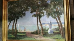 Bokor Vilmos (1897-1984): Nyugalom a parton – napfényes tájkép