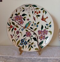 Gyönyörű antik fajansz falitál dús kézi festéssel, aranykontúrozva, hibátlan!