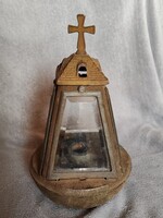 RÉGI BRONZ ÖTVÖZET VAGY SPIÁTER TEMETŐI LÁMPÁS, MÉCSESTARTÓ