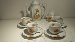 ARPO kávés-, mokkás készlet, kiöntő, cukortartó és 4 db csésze alátét kistányérral