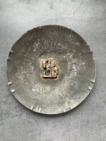 Ritka Tevan Margit (1901-1978) jelzett iparművész fém dísztál, tálka szamár jelenettel