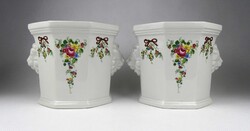 1Y146 Régi oroszlánfejes virágfüzér díszes Lichte porcelán kaspó pár 14.5 cm