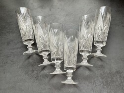 Nagyméretű, dúsan csiszolt súlyos kristály pezsgős poharak, 6 db egyben
