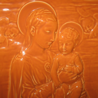 Budapesti Porcelángyár /1960/70/ :MONUMENTÁLIS CSODASZÉP FALI MÁZAS  RELIEF,  MÁRIA A KISDEDDEL