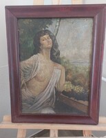 Antik női akt festmény 41x51 cm kerettel