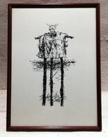 VINCZE LÁSZLÓ (1957-) MADÁRIJESZTŐ (Tus, 70x50cm)