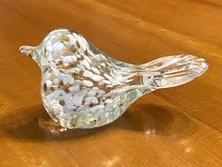 FEHÉR PÖTTYÖS ÜVEG MADÁR SZOBOR 7 CM