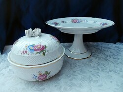 Hollóházi Hajnalka mintás keksztartó, és talpas kínáló