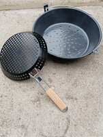 Nagy 50cm Gesztenyesütő zománcozott + nyeles sütő Minőségi gesztenye sütő tál vas serpenyő