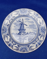 Vintage Delft fajansz dísztányér kék -fehér szélmalom hibátlan  d:25,5 cm