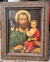 Régi szentkép Szent József a kis Jézussal nyomat vallási egyházi kép