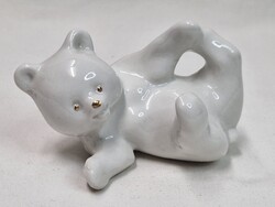 Porcelán arany orrú és szemű maci figura hibátlan állapotban 9,5 cm. hosszú