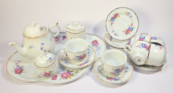 Gyönyörű hollóházi Hajnalka mintás porcelán teás vagy kávéskészlet plussz kiegészítőkkel