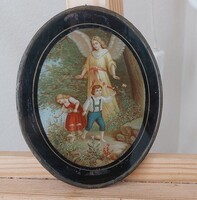 Szép őrangyalos antik nyomat 18x14 cm kerettel