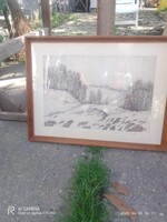 Őry Lajos jelzésű ceruza rajz(téli tájkép) 1972-ből