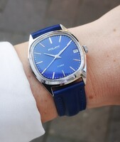 Poljot, klasszikus, mechanikus vintage karóra, kék számlappal - Tiktakwatch szervizkártyával