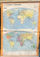 Gyarmati rendszer 1830-1914 régi nagyméretű iskolai fali térkép, retro