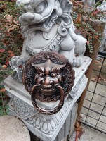 Ritka Kínai Foo kutya ajtó kopogtató Kapu Künnyű fém öntvény bronz ozott felülettel