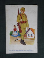 Képeslap,Magyar hadsereg,katona,honvéd,grafikai,Kulka Jenő kiadás,1942-